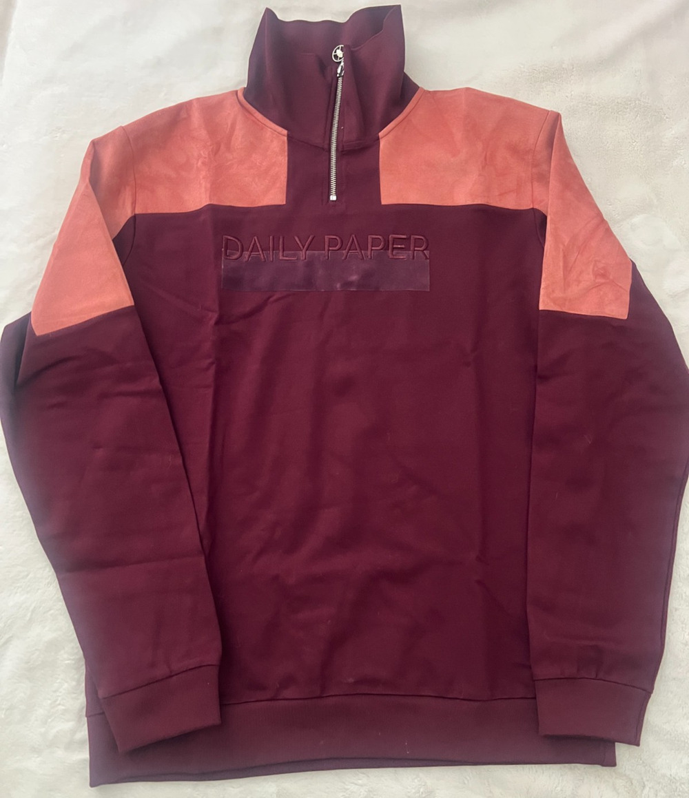 Daily Paper Mens XL Burgundy Colorblock Quarter Zip Sweater Embroidered Logo